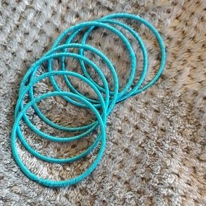 6 turquoise thread wrapped bangle bracelets
